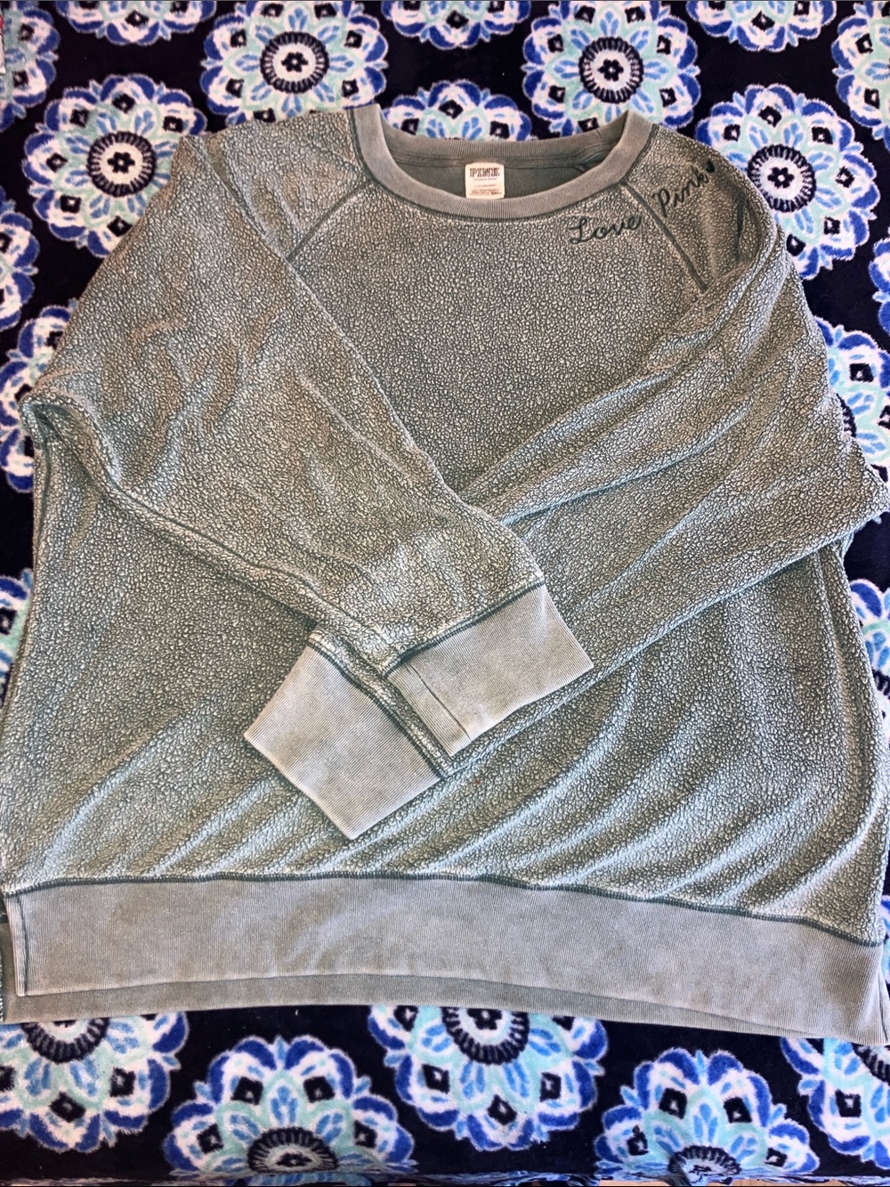 PINK Victoria's Secret Men's Sage Green Crewneck Sweatshirt
